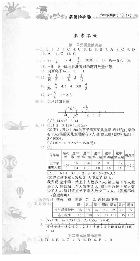 2021年黄冈小状元质量抽测卷六年级数学下册人教版答案——青夏教育精英家教网——