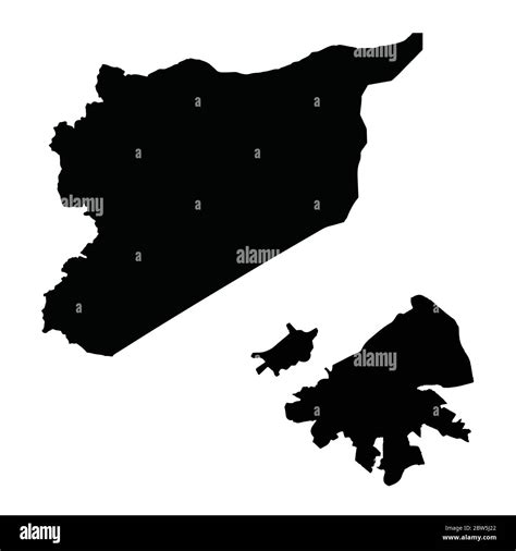 Vector map Syria and Damascus. Country and capital. Isolated vector Illustration. Black on White ...