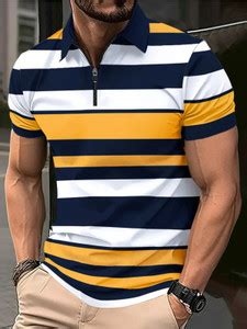 EyeBogler Striped Men Zip Neck Yellow, White T-Shirt - Buy EyeBogler ...