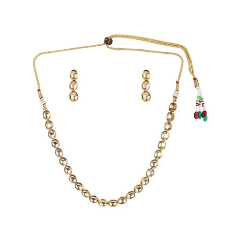 Kundan Gold plated Brass Necklace set – VOYLLA