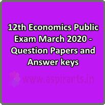 12th Economics Public Exam March 2020 - Question Papers and Answer keys