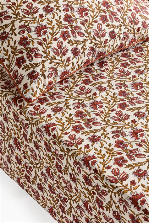 Single patterned bed sheet set - Red/Floral - Home All | H&M IN