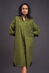 Buy Green Cotton Embroidery Bandeau Neck Flower Pocket Shirt Dress For ...