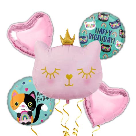Princess Cat Happy Birthday Balloon Bouquet - Pk / 5 – Party-Anthem.com