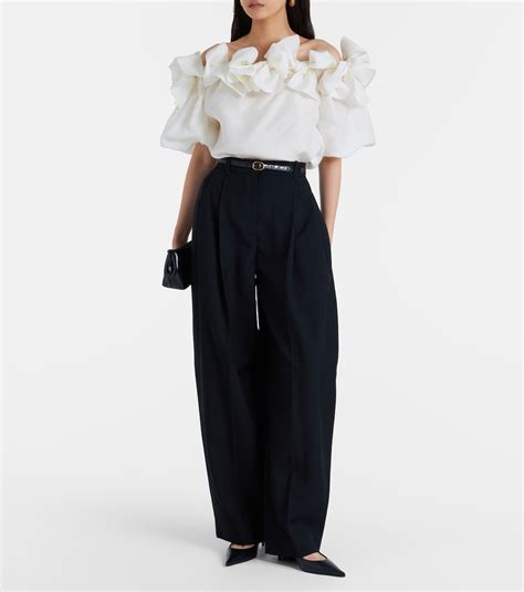 Off-shoulder silk top in white - Carolina Herrera | Mytheresa