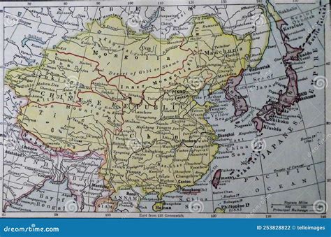 Vintage Map of China, Korea and Japan Stock Photo - Image of 1930s, location: 253828822