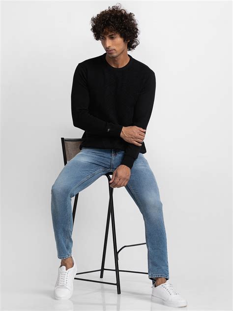 Spykar Black Cotton Full Sleeve Casual Sweater For Men - mfk02bblw252black