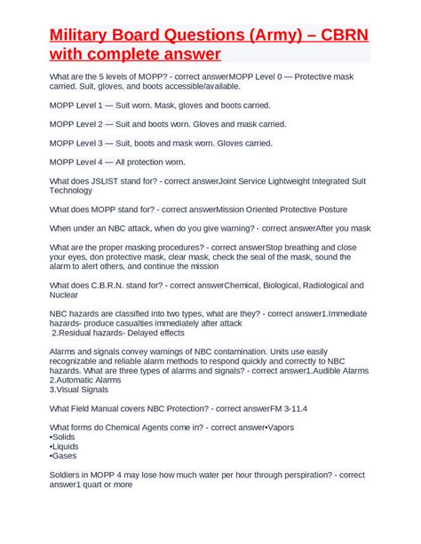 Military Board Questions (Army) – CBRN with complete answer | Exams ...