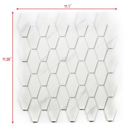 Abolos Carrara White 11-in x 11-in Matte Glass Hexagon Marble Look Wall ...