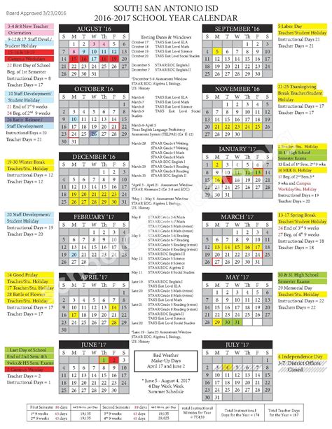 2016 - 2017 District Calendar | South San Antonio Independent School ...