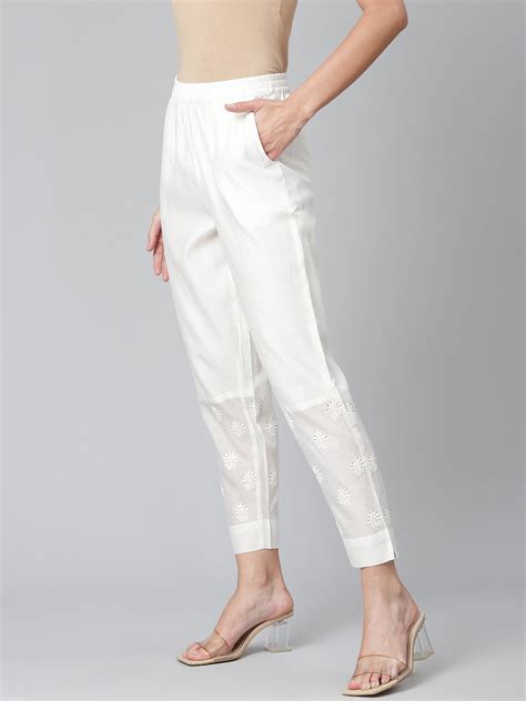 Off White Embroidered Chanderi Pants – akheri