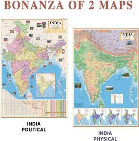 INDIA ENGLISH MAPS (Both Political & Physical) Pack of Set Of 2, Map ...