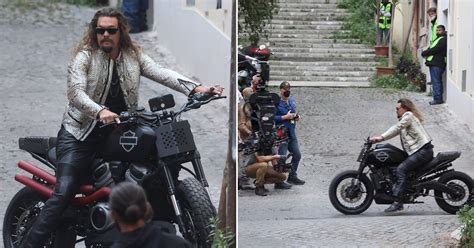 Jason Momoa goes full throttle to film motorbike stunt dressed as ...