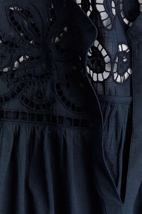 Flutter-sleeve dress with broderie anglaise - Navy blue - Ladies | H&M IN