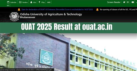 OUAT UG Result 2025 OUT: Download Percentile Score, Rank at ouat.ac.in ...