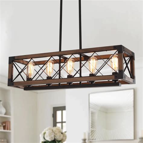 Buy Lingkai Farmhouse Rectangular Chandelier Rustic 5 Lights Kitchen ...