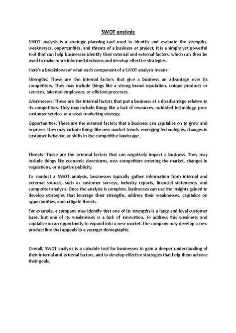 SWOT analysis - SWOT analysis SWOT analysis is a strategic planning ...