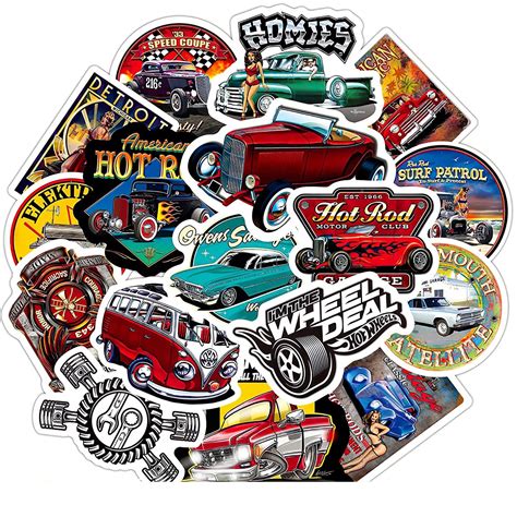Buy 50Pcs Cool Hot Rod Stickers Sets for Motorcycle Snowboard Luggage ...