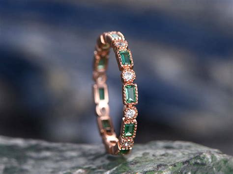 1.20 Ct Green Emerald Diamond Full Eternity Wedding Band Ring 925 Ster ...