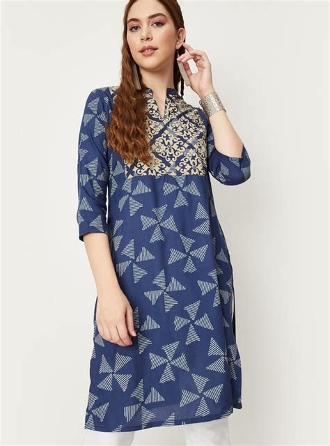 Buy Women Printed Band Collar Straight Kurta Online at just Rs. 499.0 ...