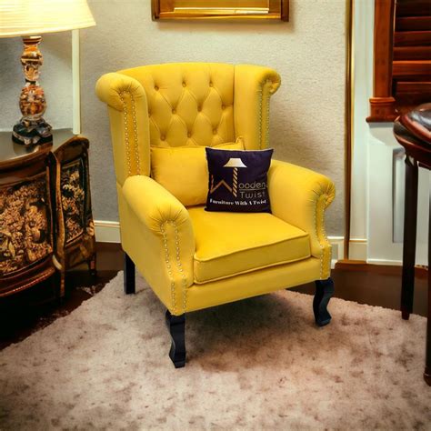 Wooden Twist Majestic Wing Chair for Living Room/Home/Offices (Yellow ...