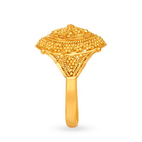 Elongated Rawa Work Gold Finger Ring