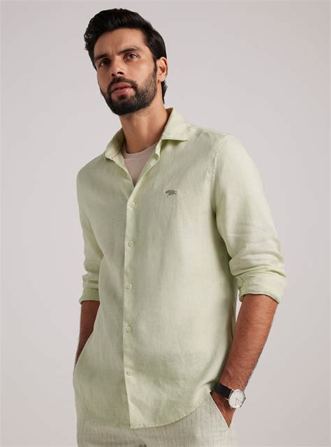 Buy Mint Mist Linen | Casual Green Solid Shirt for Men Online | Andamen