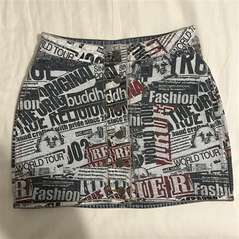 True religion reversible denim mini skirt Newspaper... - Depop
