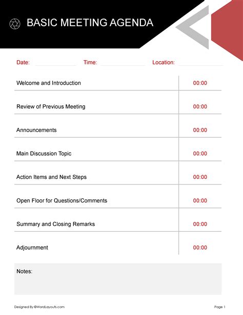 Monthly Basic Meeting Agenda Template - WordLayouts