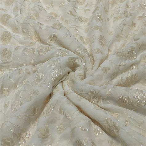Georgette Lakhnawi Dyeable Embroidery with Sequins , Width : 44 ...
