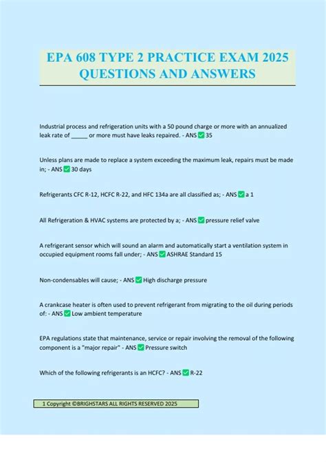 EPA 608 TYPE 2 PRACTICE EXAM 2025 QUESTIONS AND ANSWERS - EPA 608 type ...