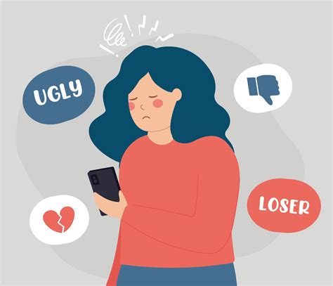 Sad woman suffers from bullying, scorn and contempt on the internet. Peers engage in bullying ...