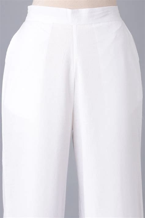 Buy Elleven Women's White Solid Wide Leg Tencel Palazzo With ...