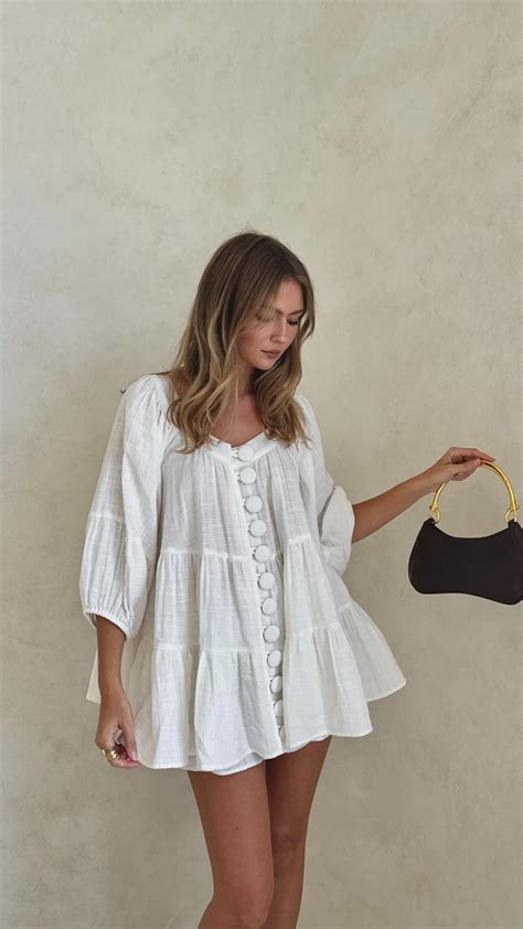 Women White Oversized Nail Bead Cotton Mini Dress Spring in 2025 ...