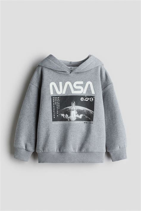 Printed hoodie - Grey melange/NASA - Kids | H&M IN