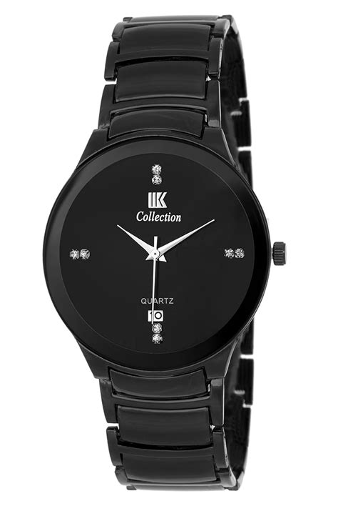 IIK COLLECTION Ceramic Date Display And Analog Quartz Black Dial ...