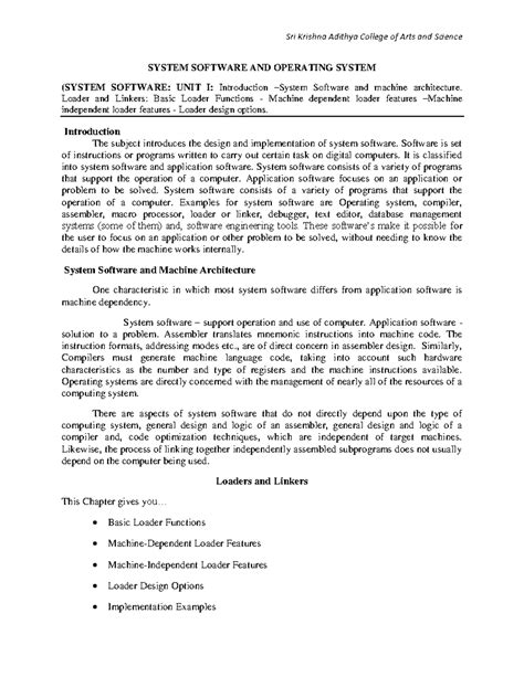 System Software and Operating Systems: Unit I Overview (Sem-4) - Studocu