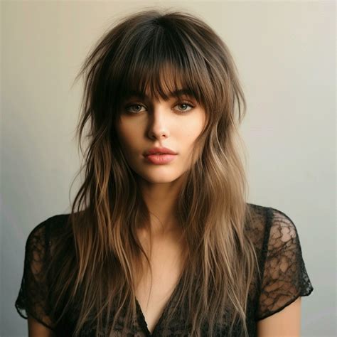 Wispy bangs with long layers and subtle highlights 30703173 Stock Photo ...