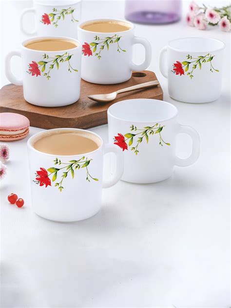 Larah by BOROSIL Oriental Opalware Mug, Set of 6 Tea/Coffee Mugs, 180 ...