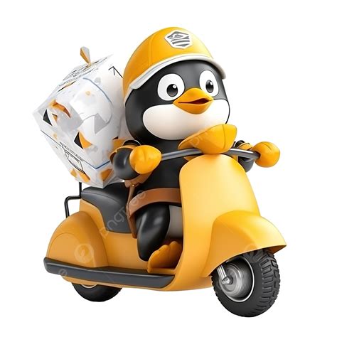Cute Penguin Riding Scooter Penguin Delivery 3d Rendering, Penguin ...