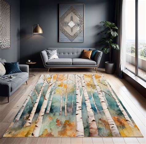 Birch Tree Forest Area Rug Carpet, Beautiful Landscape Rug, Elegant ...