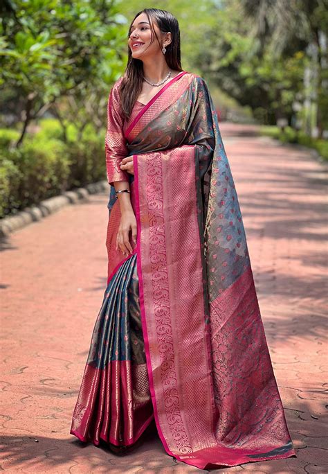 Buy Navy Blue Kanjivaram Saree online-Nitaraa
