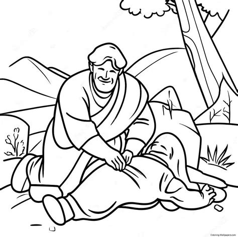 The Good Samaritan Helping The Injured Man Coloring Page (11330-8874)