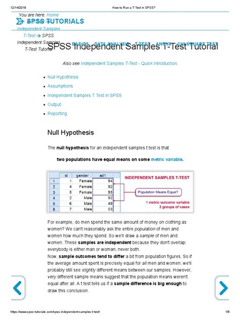 How To Run A T-Test in SPSS | PDF | Student's T Test | Null Hypothesis