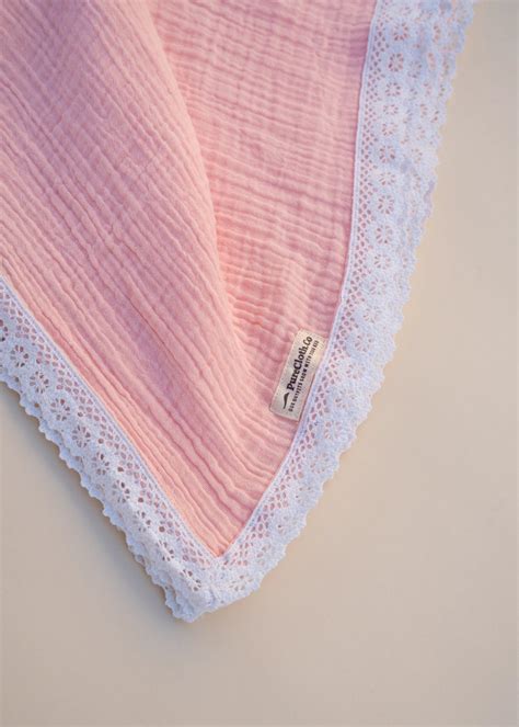 Organic Muslin Baby Swaddle/Blanket With Lace | Soft Pink Dream Wrap ...