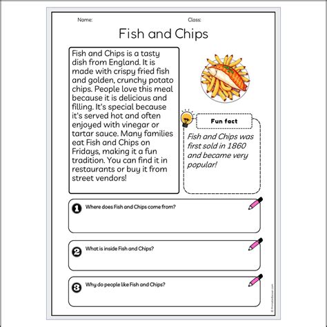 Fish and Chips | Reading Passage Comprehension Questions Writing Facts ...