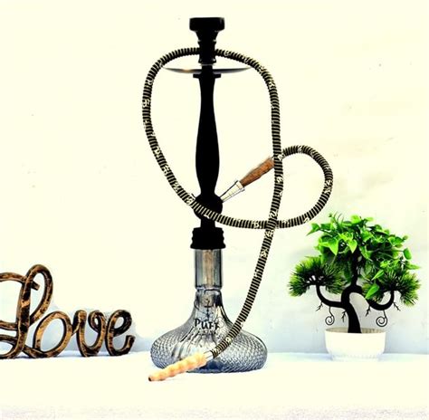 Puff King Glass Hookah Round Black Stylish Hookah Pot Set with Ceramic ...