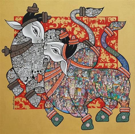 "Bull": Yellow Acrylic Painting (36x36) by Vivek Kumavat | ArtZolo.com
