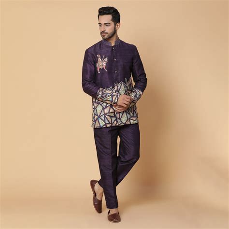 PURPLE EMBROIDERY BANDHGALA JACKET SET – Curato