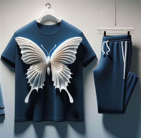 Navy Blue Fluttery Butterfly Designed T-Shirt and Sleek Track Pant ...